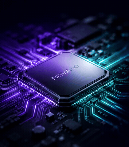 NOVA-X1 Chip auf der Platine, dreht sich