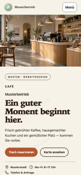 Mobile Café-Musterseite auf einem Handy