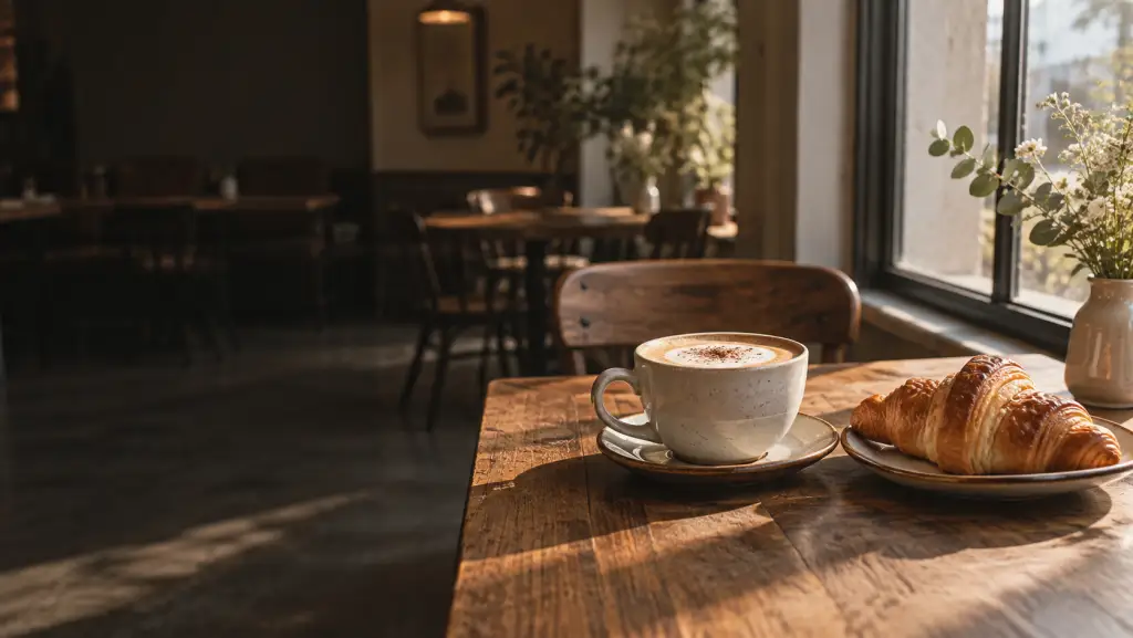 Gemütliches Café mit Tischen am Fenster