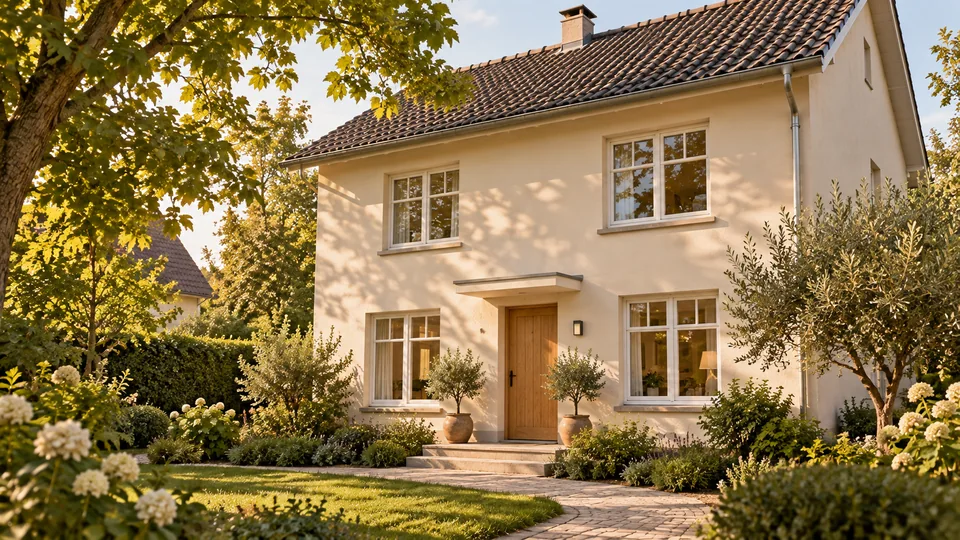 Freistehendes Haus mit Satteldach und Garten